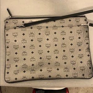 Metallic Sliver & Black MCM Crossbody Bag